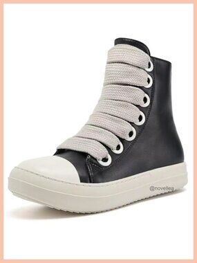 Women's High Top Sneakers Lace Up PU Leather Shoes Thick Soles